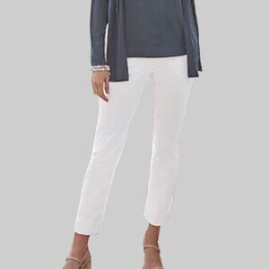 J Jill Wearever Refined Woven Trousers Size 12 Petite White Crop Pants Stretch